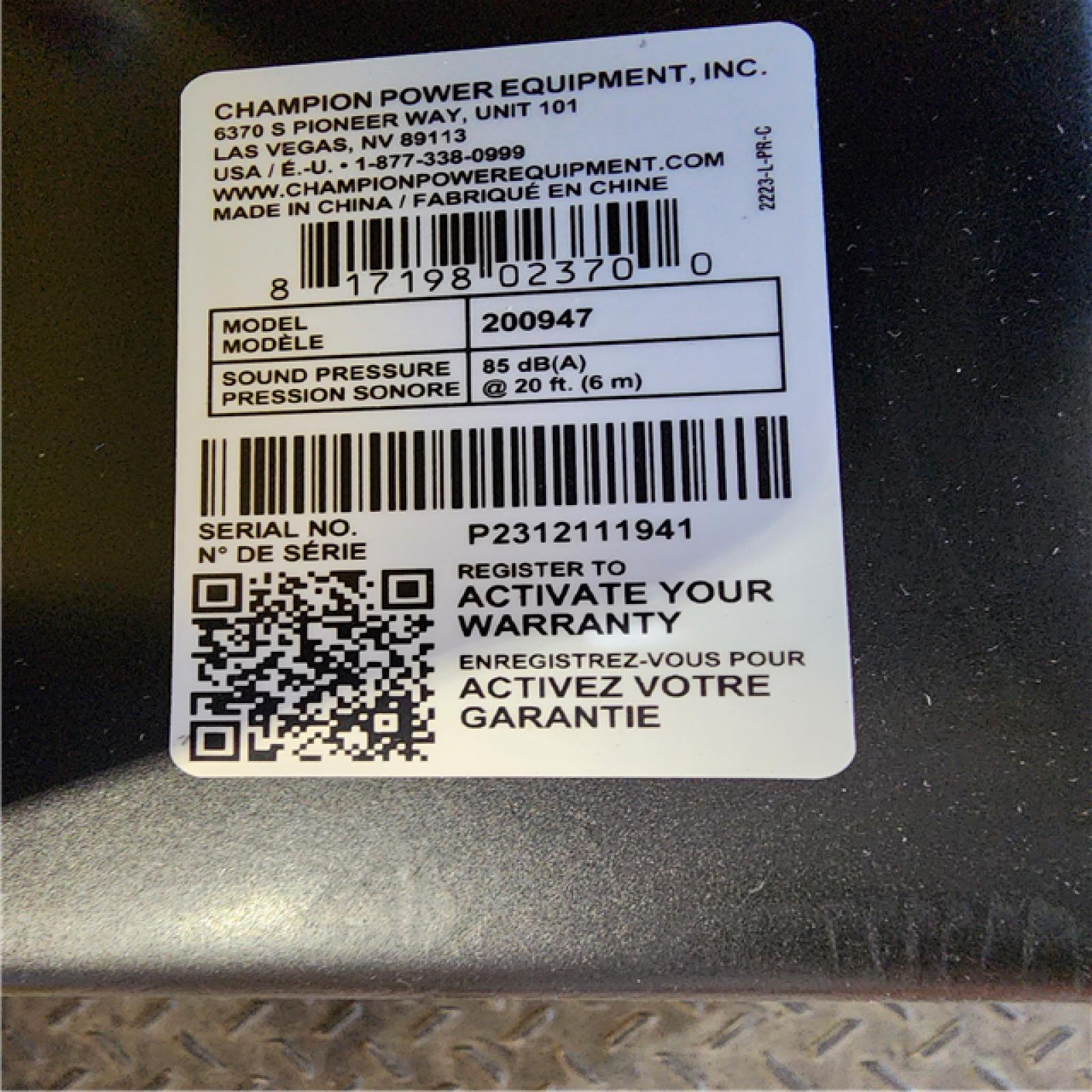 HOUSTON LOCATION - AS-IS (APPEARS LIKE NEW) CHAMPION WALK BEHIND BLOWER (MODEL #200947)