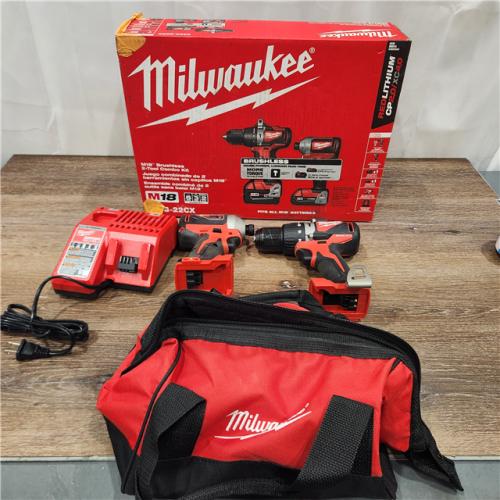 AS-IS Milwaukee M18 18V Lithium-Ion Brushless Cordless Hammer Drill/Impact Combo Kit (2-Tool) with , Charger and Bag