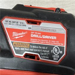 AS-IS Milwaukee 2494-22 M12 Cordless Combination 3/8 Drill / Driver and 1/4 Hex Impact Driver Dual Power Tool Kit (2 Lithium Ion Batteries  Charger  and B
