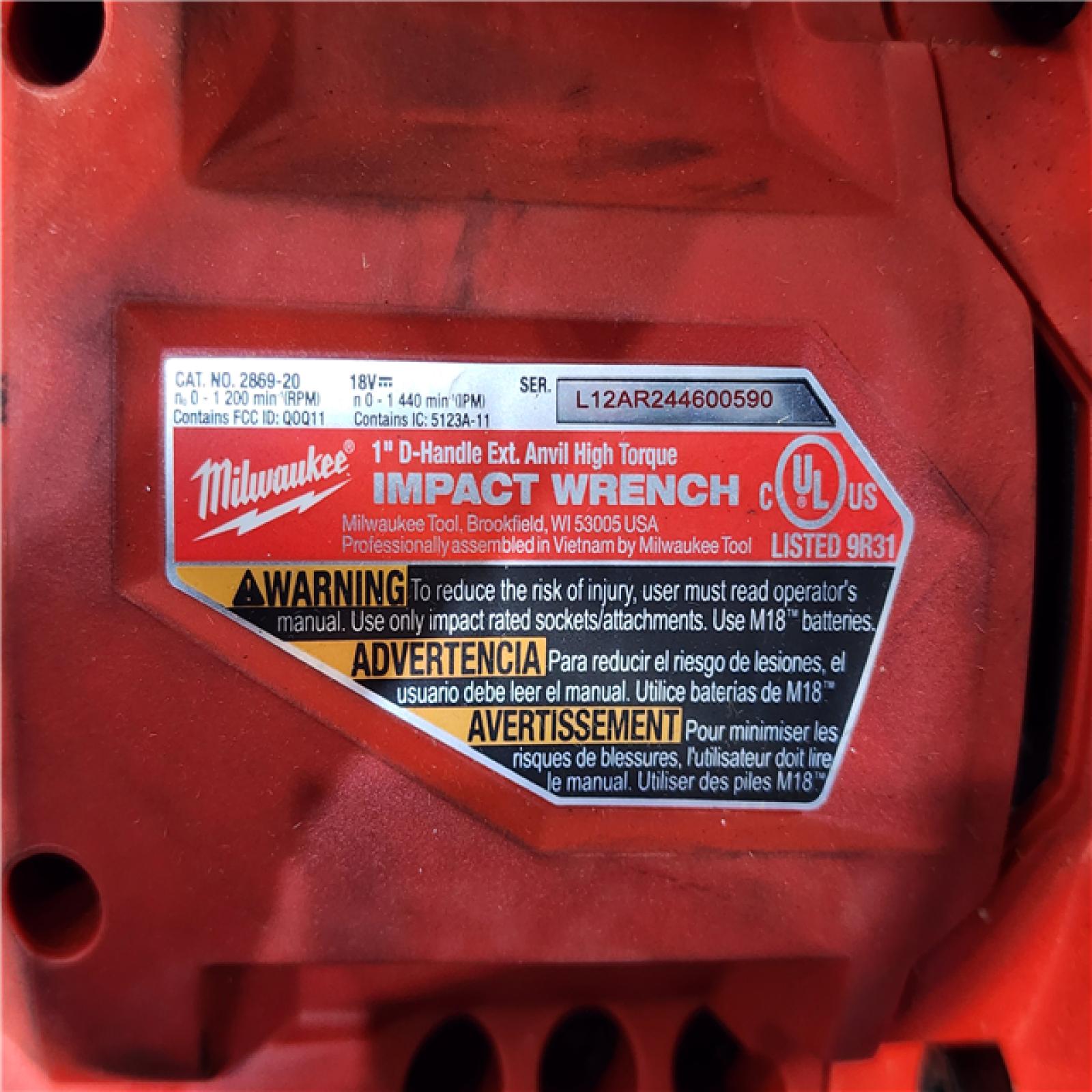 HOUSTON LOCATION - AS-IS Milwaukee 2869-20 M18 FUEL 18V Lithium-Ion Brushless Cordless 1 in. Impact Wrench Extended Reach D-Handle (Tool-Only)