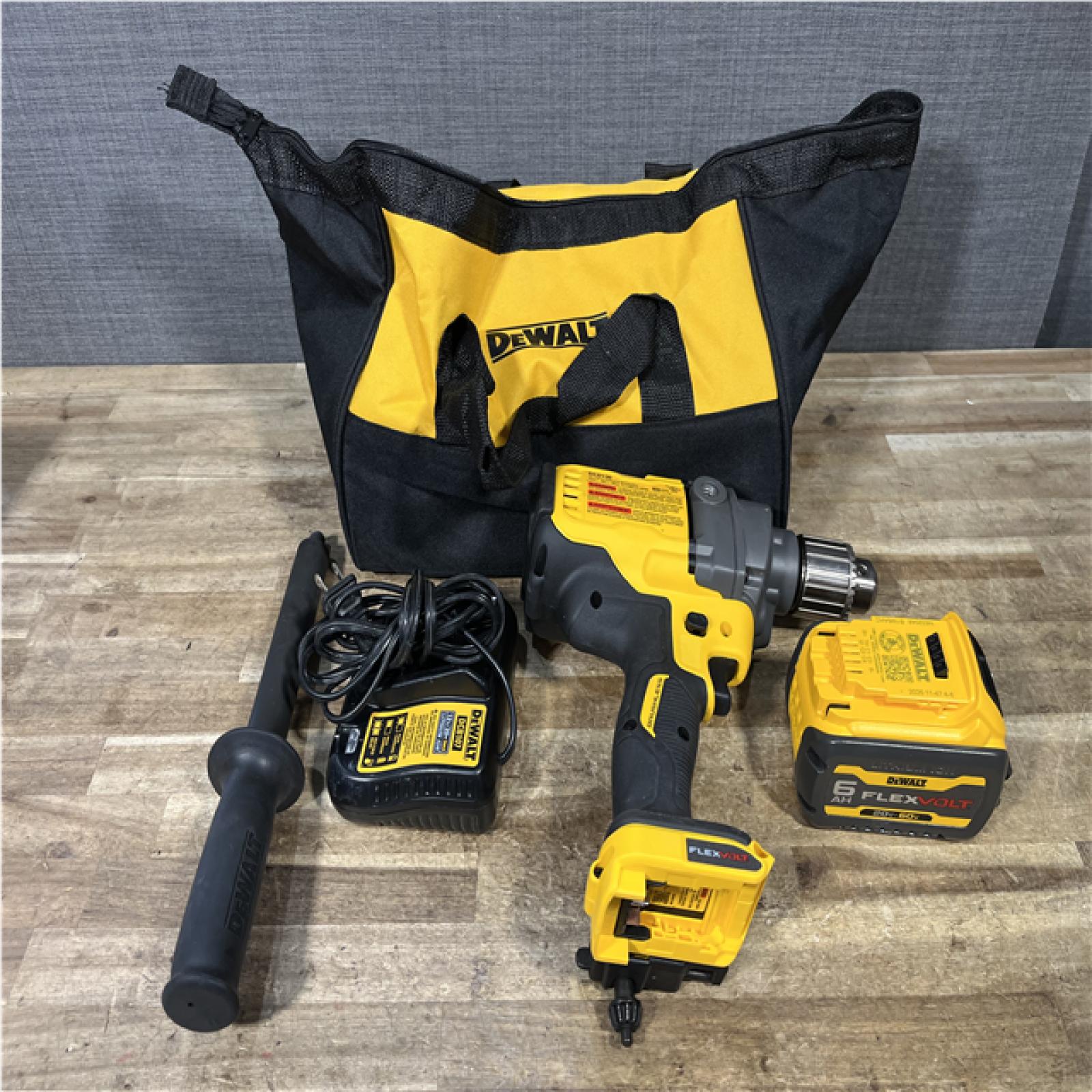 Houston Location AS-IS FLEXVOLT 60V MAX Cordless Brushless 1/2 in. Concrete Mud Mixer/Drill with E-Clutch and (1) FLEXVOLT 6.0Ah Battery