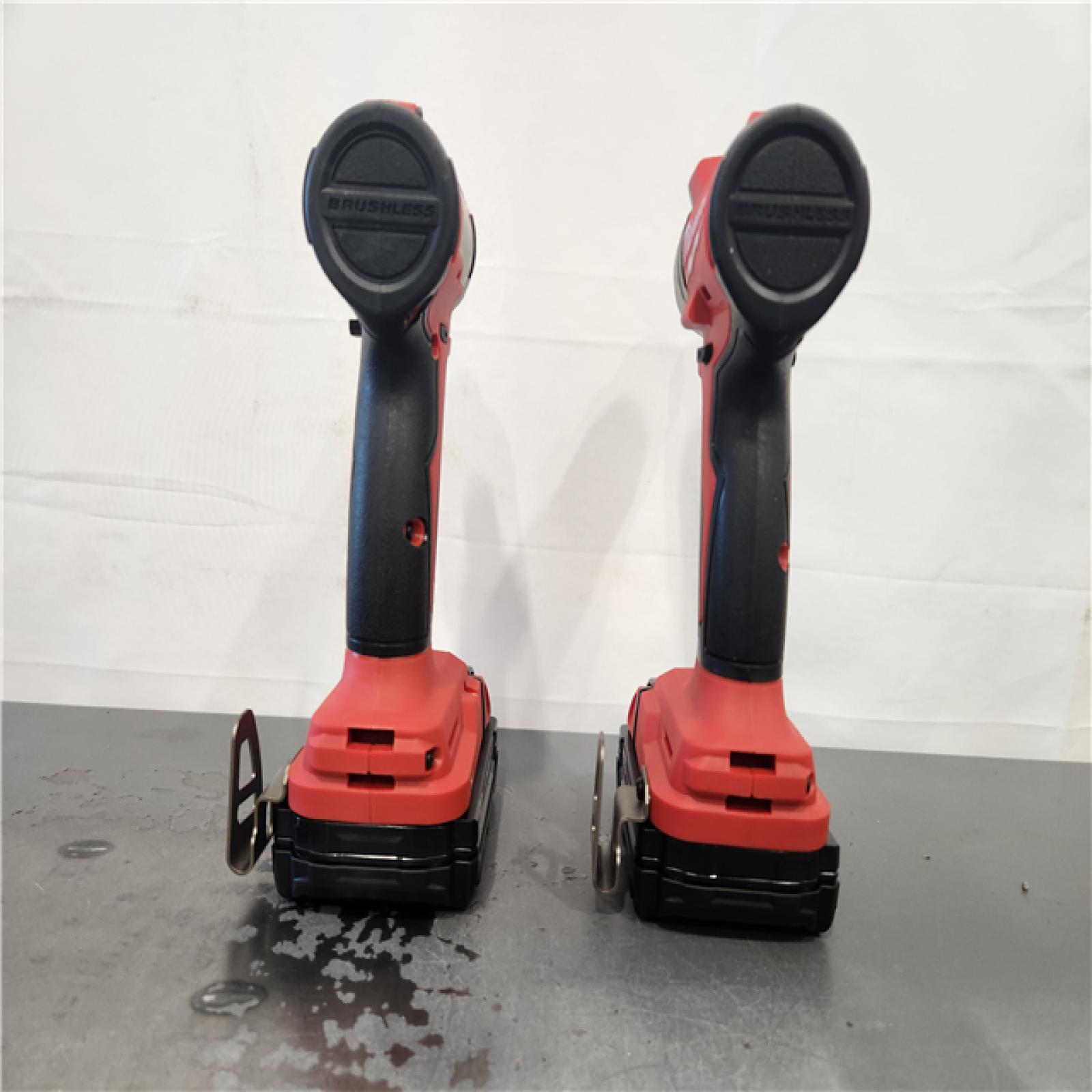 AS-IS- Milwaukee M18 18V Lithium-Ion Brushless Cordless Compact Drill/Impact Combo Kit (2-Tool) W/(2) 2.0 Ah Batteries  Charger & Bag