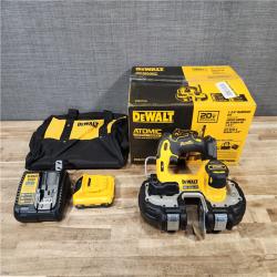 HOUSTON LOCATION - AS-IS DEWALT ATOMIC 20V MAX Lithium-Ion Cordless Brushless 1-3/4 in. Bandsaw Kit with 4.0Ah Battery  Charger and Bag