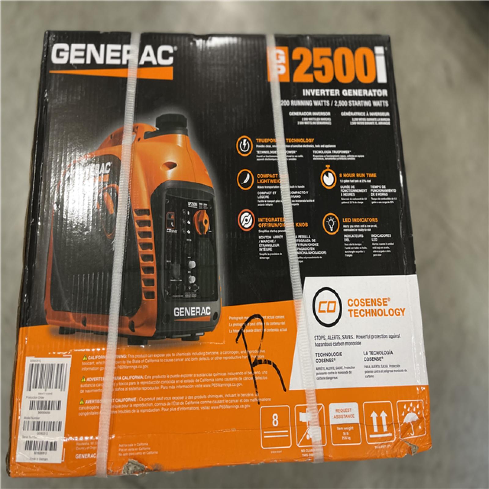NEW! -  Generac 2500 Watt Recoil Start Gasoline Portable Generator Inverter w/ COSense
