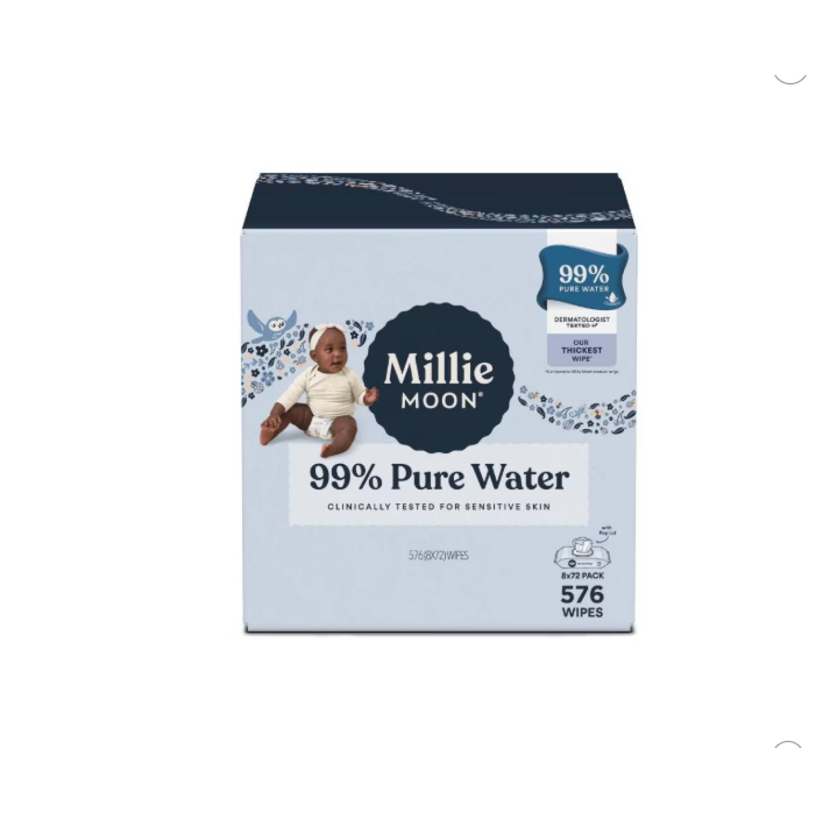 DALLAS LOCATION- Millie Moon 99% Pure Water Baby Wipes - 576ct: Whole Body  Diaper Area  Unscented PALLET-(60 UNITS)