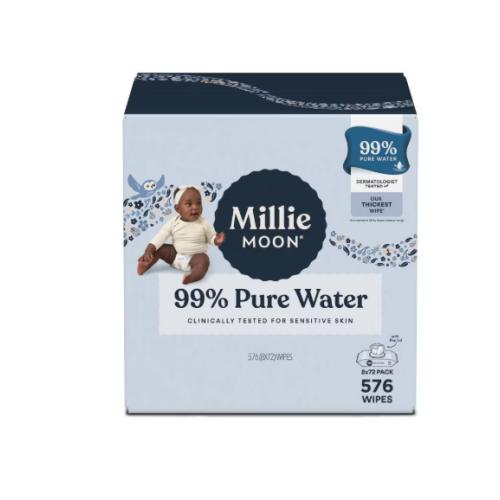 DALLAS LOCATION- Millie Moon 99% Pure Water Baby Wipes - 576ct: Whole Body  Diaper Area  Unscented PALLET-(60 UNITS)