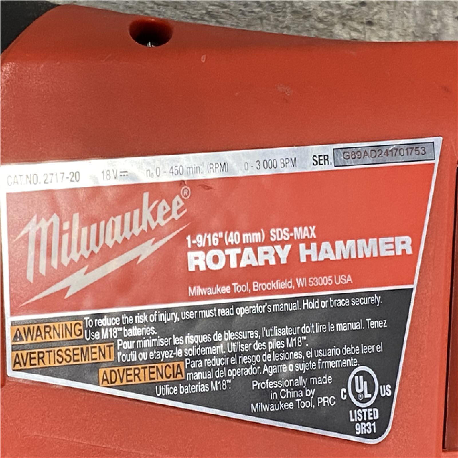 AS-IS Milwaukee FUEL 18V Lithium-Ion Brushless Cordless 1-9/16 in. SDS-Max Rotary Hammer (Tool-Only)