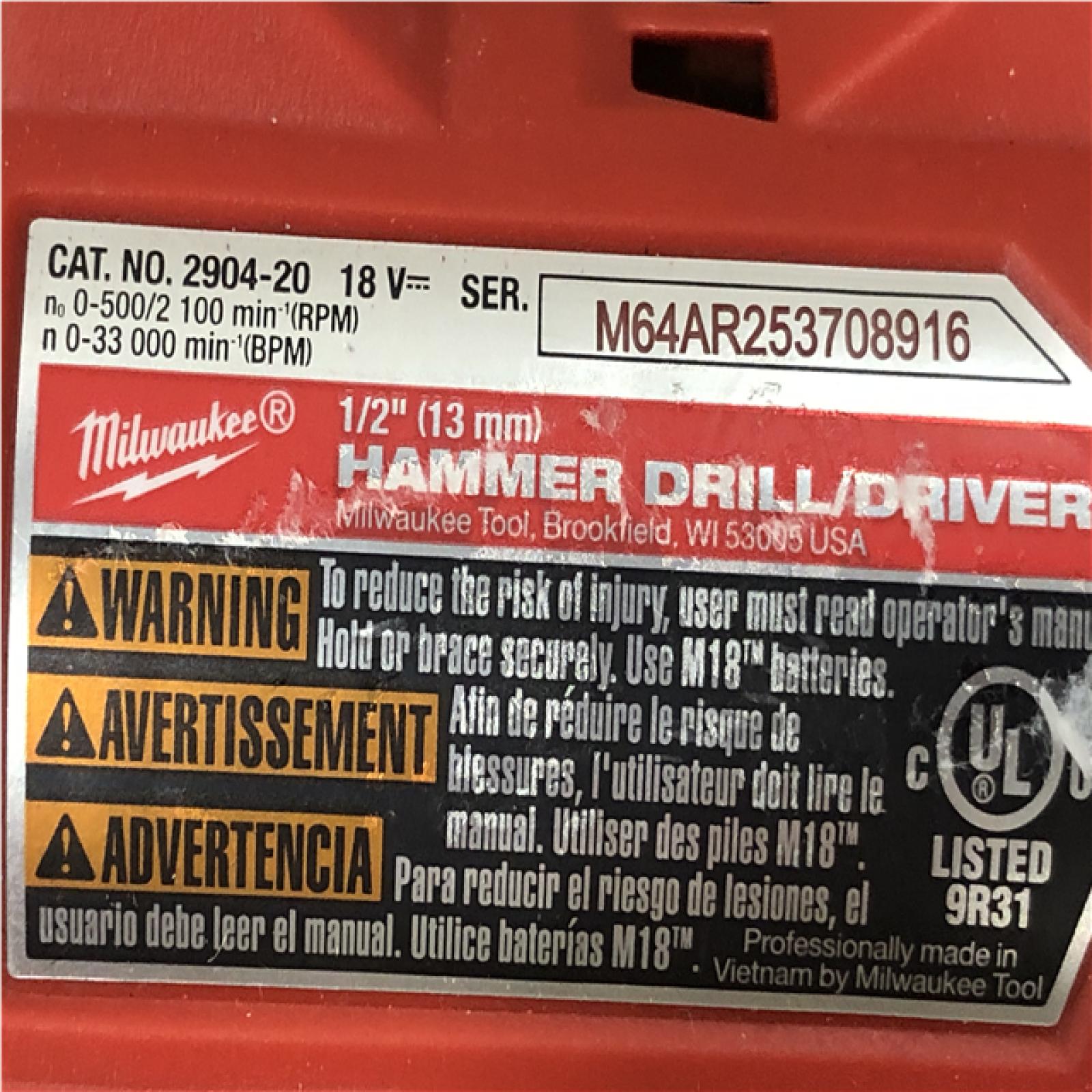 AS-IS Milwaukee FUEL 18V Lithium-Ion Brushless Cordless 1/2 in. Hammer Drill/Driver (Tool-Only)