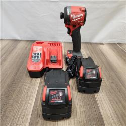 AS-IS- Milwaukee M18 FUEL 18-Volt Lithium Ion Brushless Cordless 1/4 in. Hex Impact Driver with (2) M18