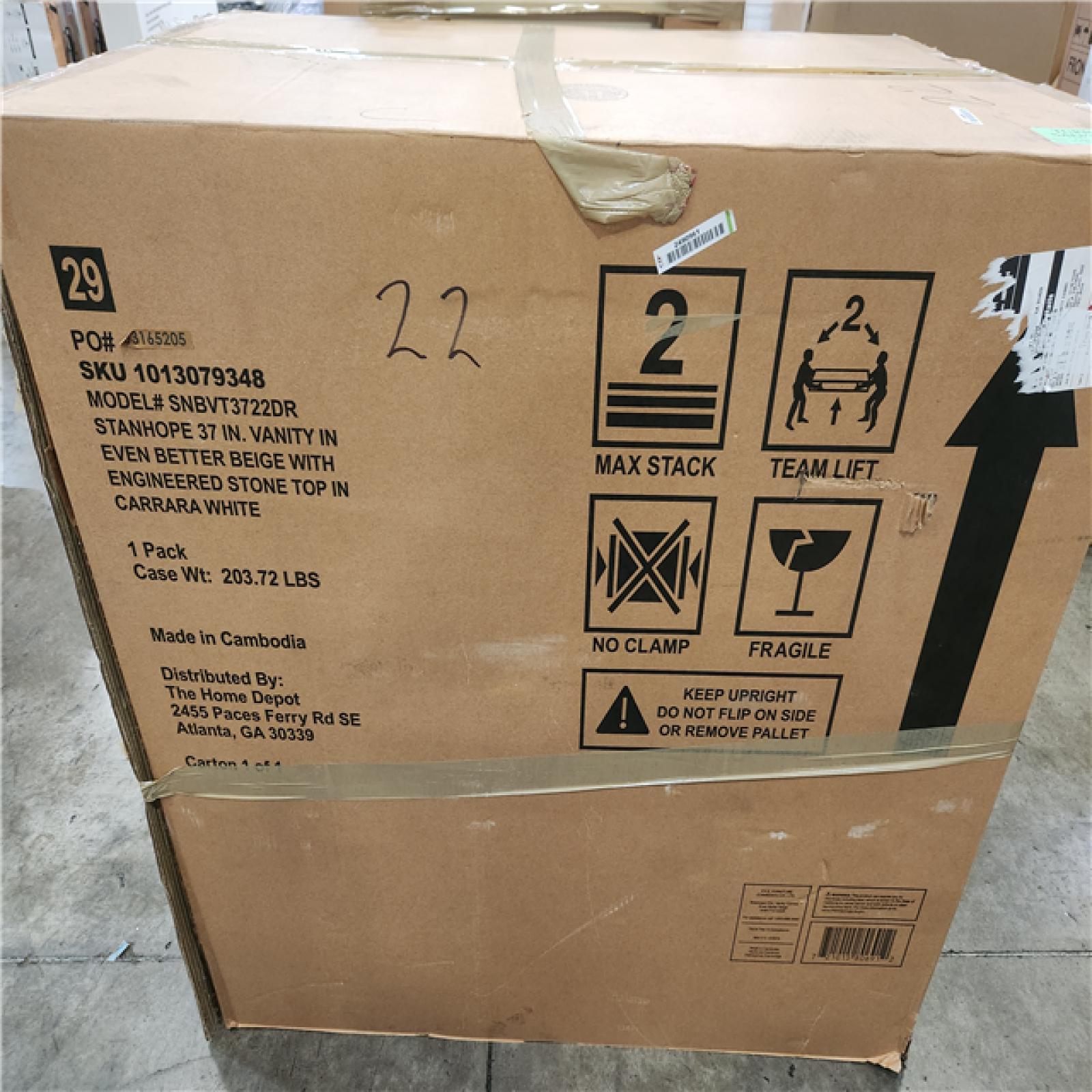 Phoenix Home Decorators Collection Stanhope 37 in. Single Sink Even Better Beige Bath Vanity with Carrara White Engineered Stone Top (Assembled) (Cracked Marble)