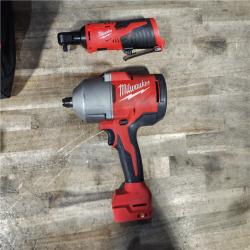 HOUSTON LOCATION - AS-IS Milwaukee M12/M18 12/18V Lithium-Ion Cordless 3/8 in. Ratchet and 1/2 in. High Torque Impact Wrench with Friction Ring Combo Kit
