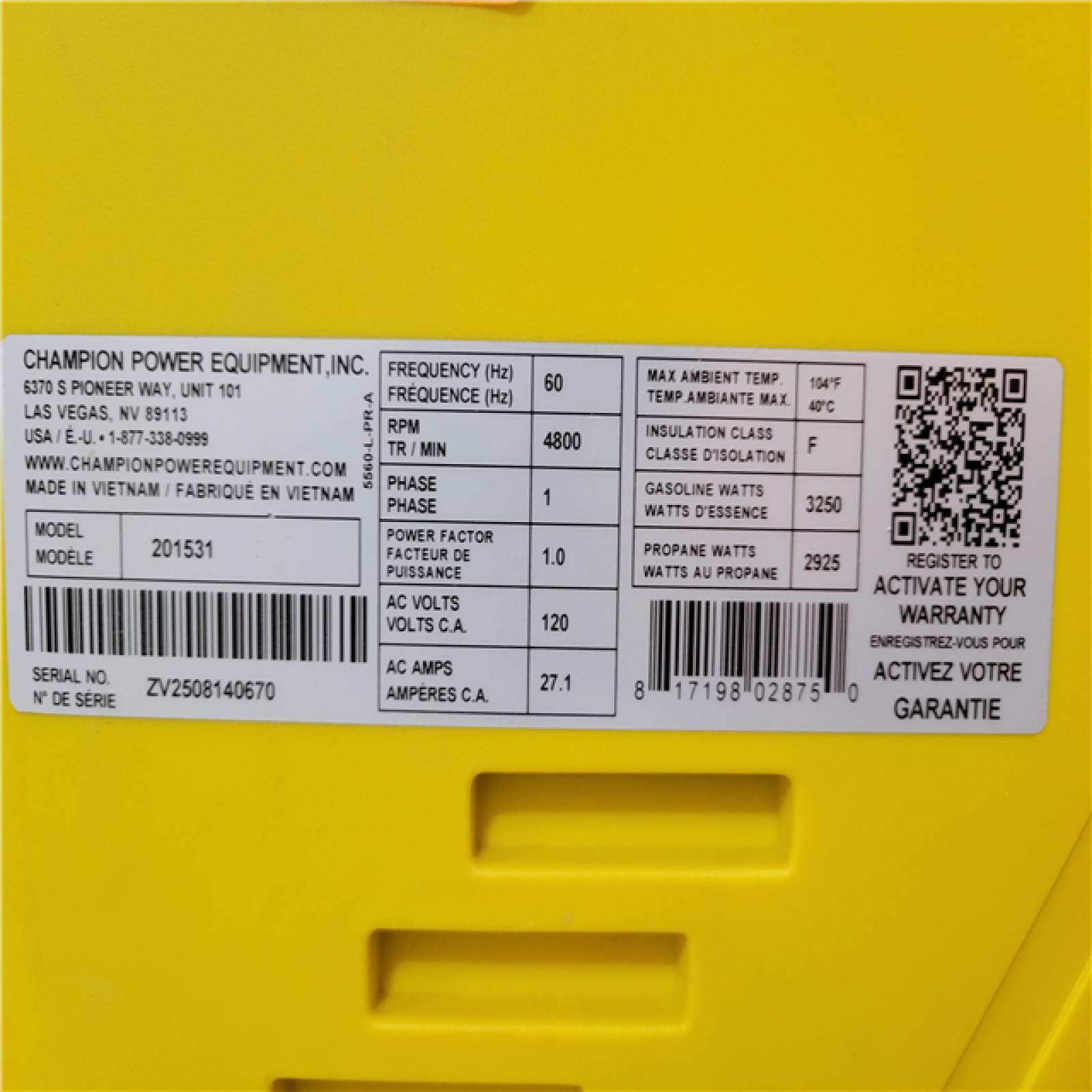 CALIFORNIA AS-IS CHAMPION PORTABLE GENERATOR