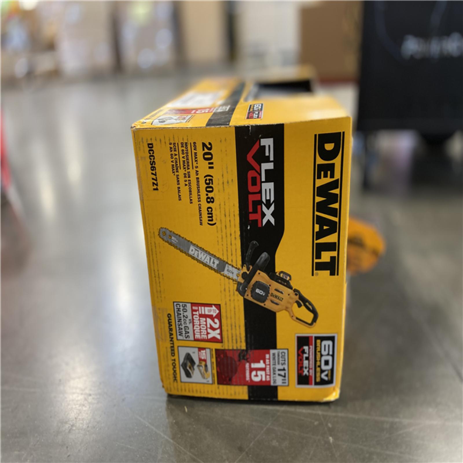 AS-IS DEWALT FLEXVOLT 60V MAX 20 in. Brushless Electric Cordless Chainsaw Kit and Carry Case with (1) FLEXVOLT 5 Ah Battery & Charger