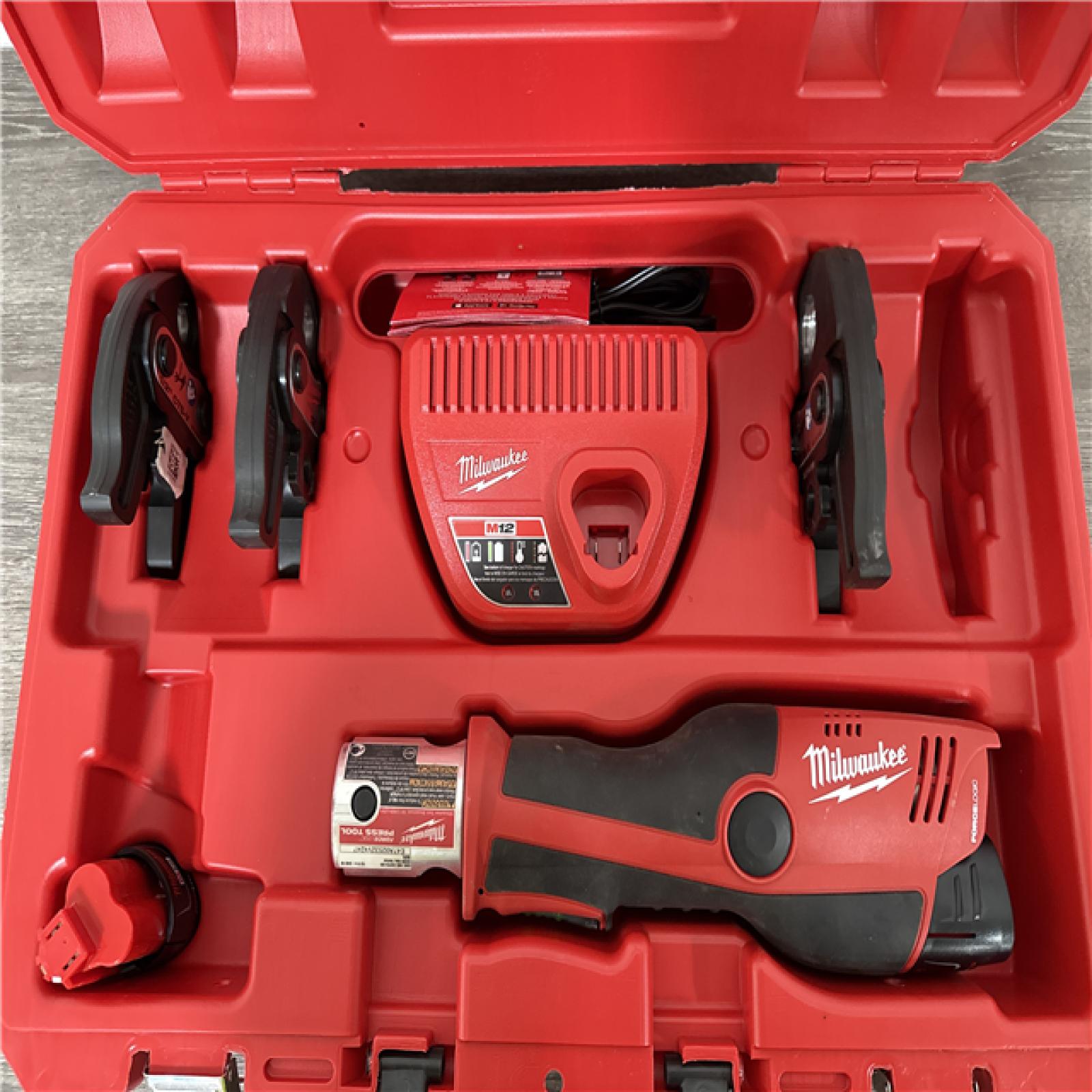 California AS-IS Milwakee M12 Force Logic Press Tool Kit  Includes (2) Batteries  Charger & Hard Case