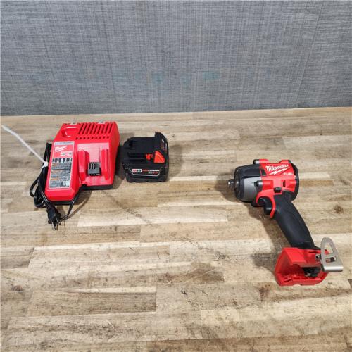 HOUSTON LOCATION - AS-IS Milwaukee M18 18V Fuel 1/2  Mid-Torque Impact Wrench Cordless Lithium-Ion Brushless with Friction Ring W/ BATTERY & CHARGER
