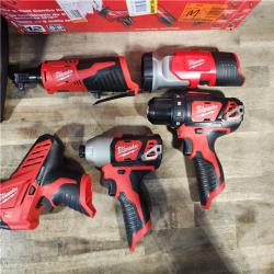 HOUSTON LOCATION - AS-IS (APPEARS LIKE NEW) MILWAUKEE M12 12V Lithium-Ion Cordless Combo Kit (5-Tool) with Two 1.5Ah Batteries, Charger & Tool Bag
