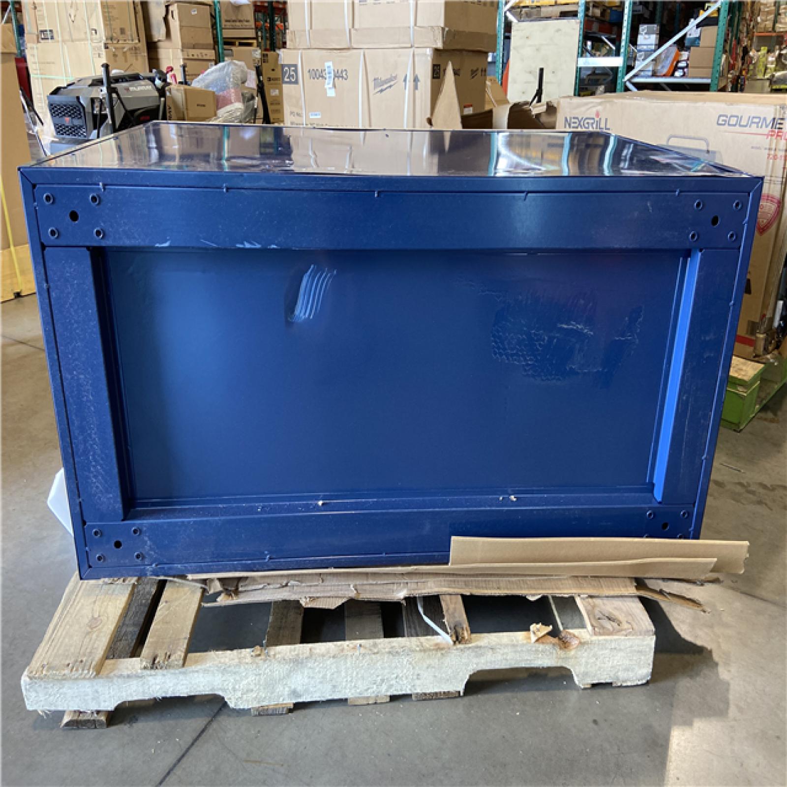DALLAS LOCATION - Husky 52 in. W x 25 in. D 10-Drawer Mobile Workbench Tool Chest with Solid Wood Work Top in Gloss Blue