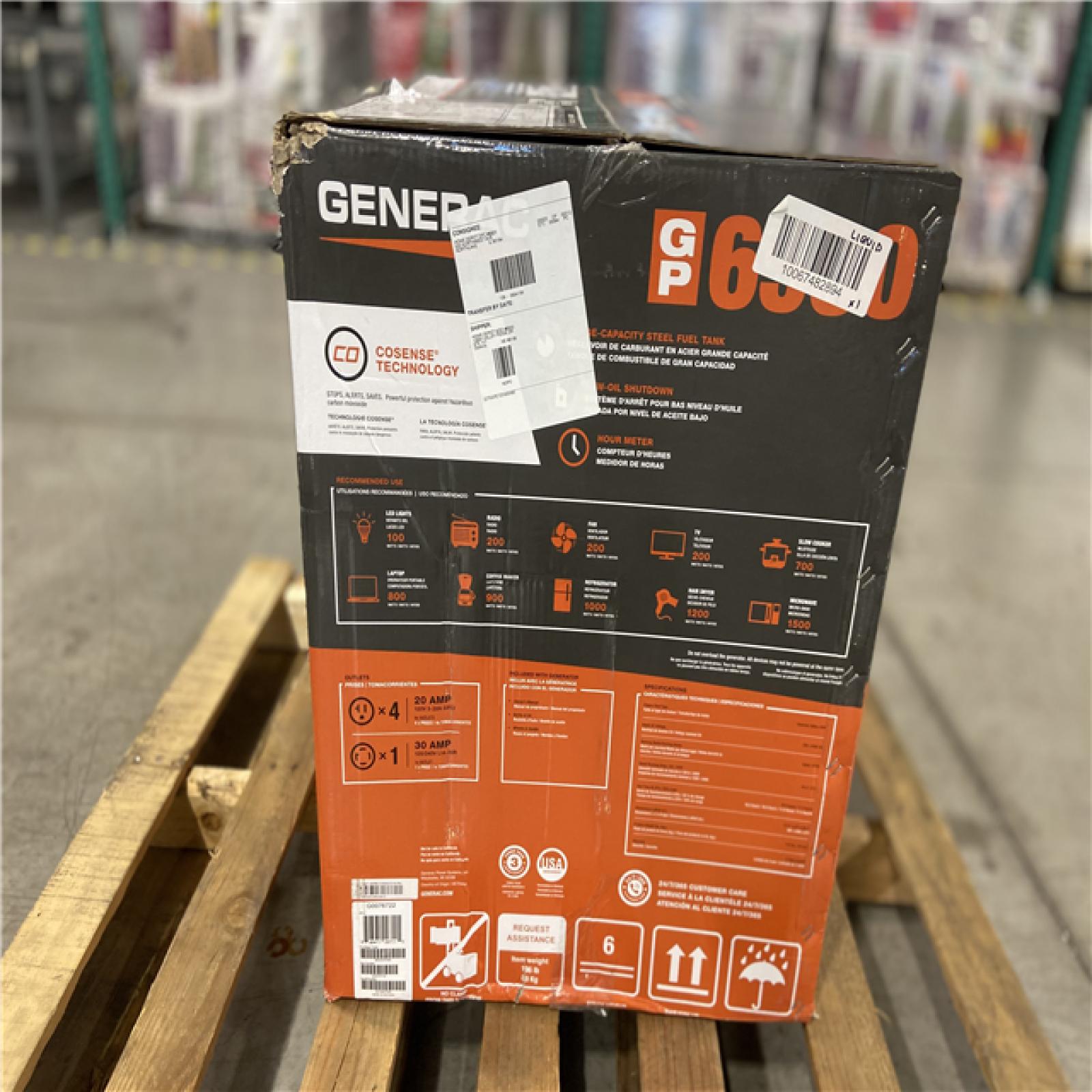 DALLAS LOCATION - Generac 8125 / 6500-Watt Gasoline Powered Portable Generator with COSense and 20 ft. Extension Cord Included