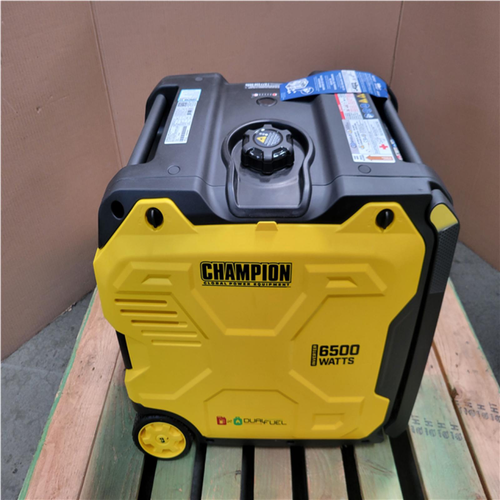 CALIFORNIA AS-IS CHAMPION 6500-WATT GASOLINE AND PROPANE POWERED DUAL FUEL INVERTER PORTABLE GENERATOR