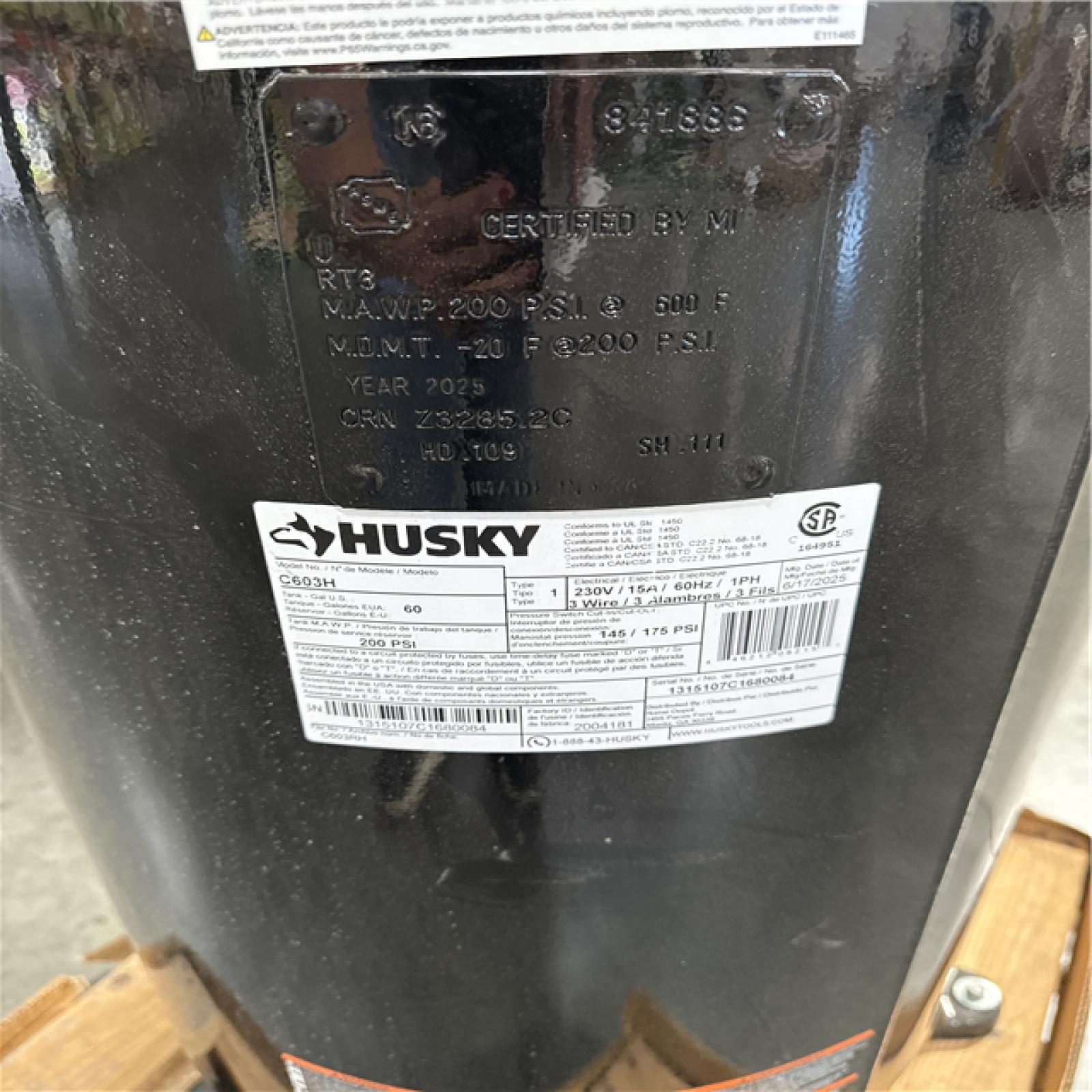 California AS-IS Husky 60 Gal Air Compressor
