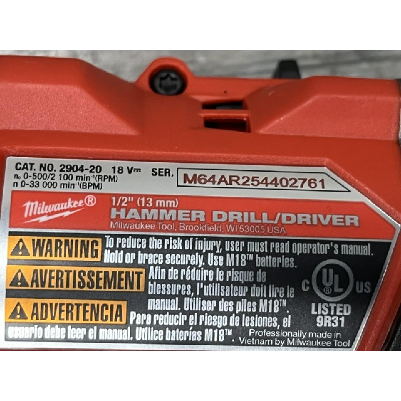 AS-IS Milwaukee FUEL 18V Lithium-Ion Brushless Cordless 1/2 in. Hammer Drill Driver Kit