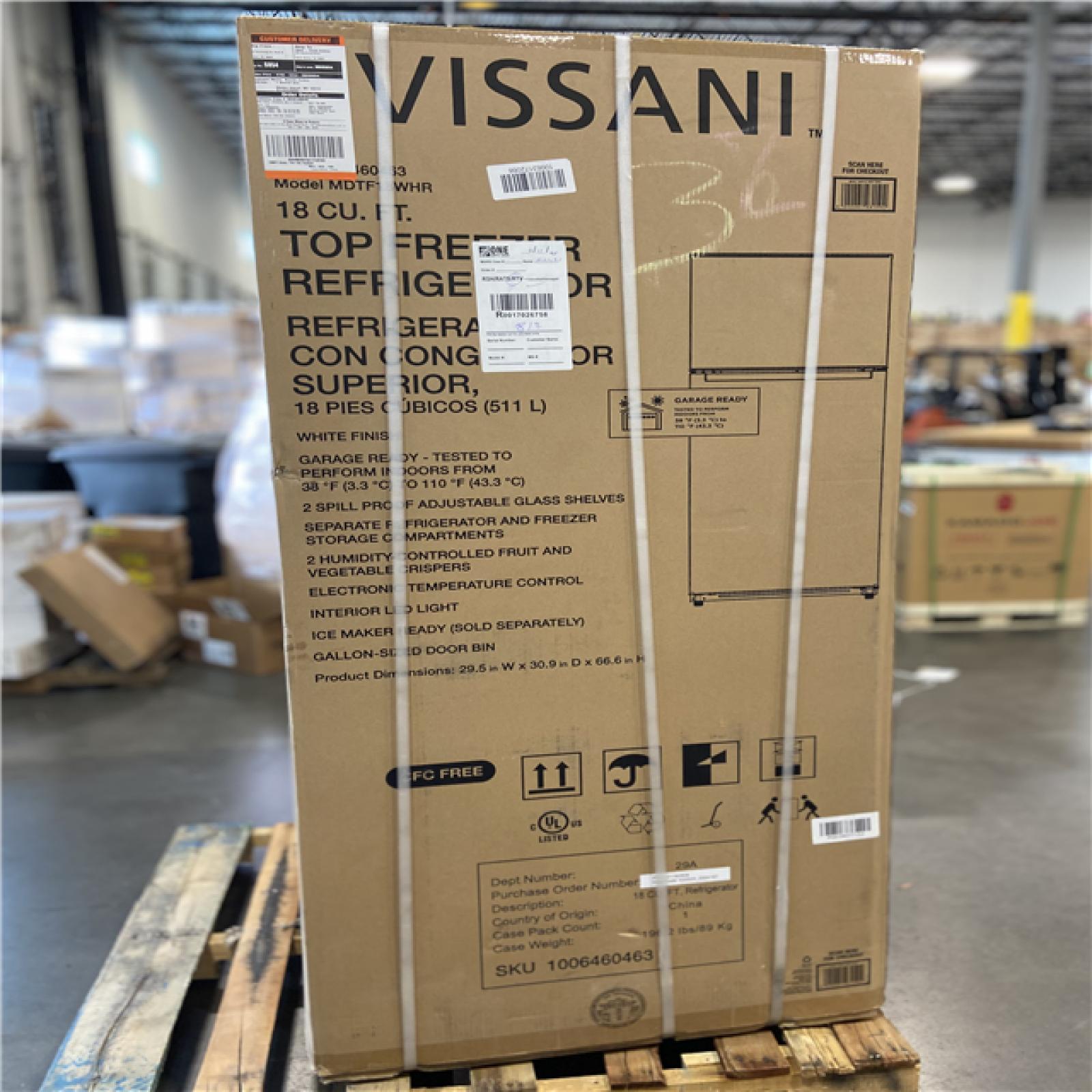 DALLAS LOCATION -Vissani 18 cu. ft. Top Freezer Refrigerator DOE in White