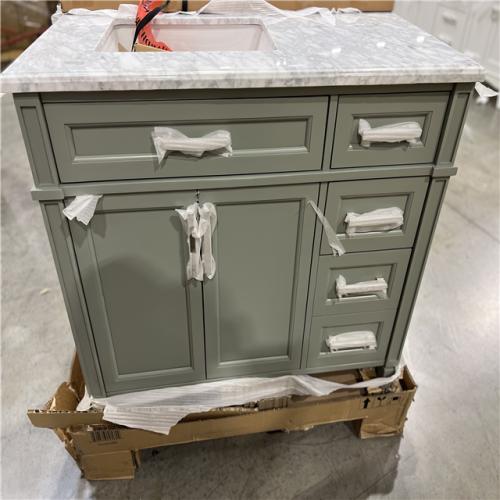 DALLAS LOCATION - Home Decorators Collection Caville 42 in. W x 22 in. D x 34 in. H Single Sink Bath Vanity in Sage Green with Carrara Marble Top
