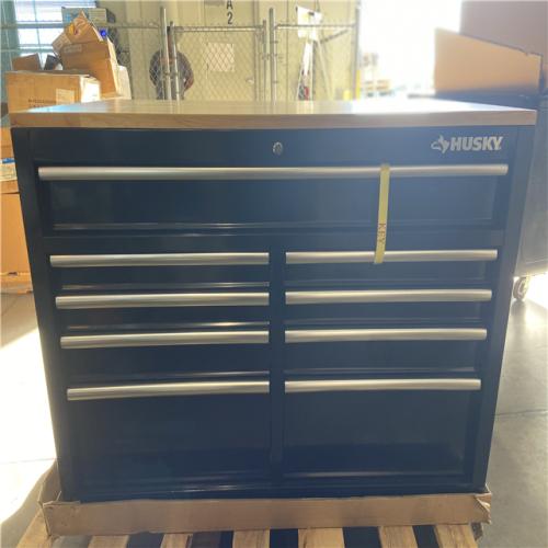 DALLAS LOCATION - Husky Tool Storage 46 in. W x 51 in. D Standard Duty Black Mobile Workbench Cabinet with Solid Top Full Length Extension Table