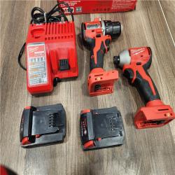 AS-IS Milwaukee M18 18V Lithium-Ion Brushless Cordless Compact Drill/Impact Combo Kit (2-Tool) W/(2) 2.0 Ah Batteries, Charger & Bag