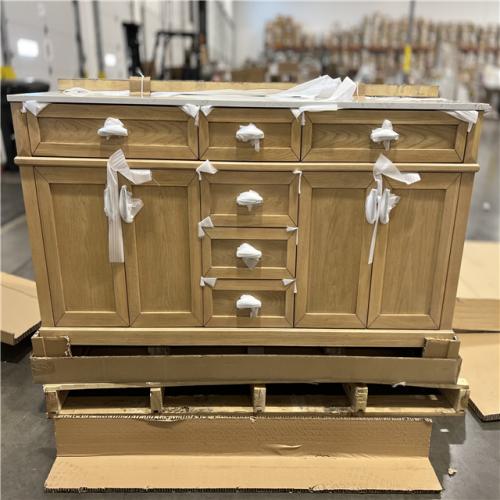 DALLAS LOCATION - Home Decorators Collection Talmore 72 in W x 22 in D x 35 in H Double Sink Bath Vanity in Light Oak With White Engineered Marble Top