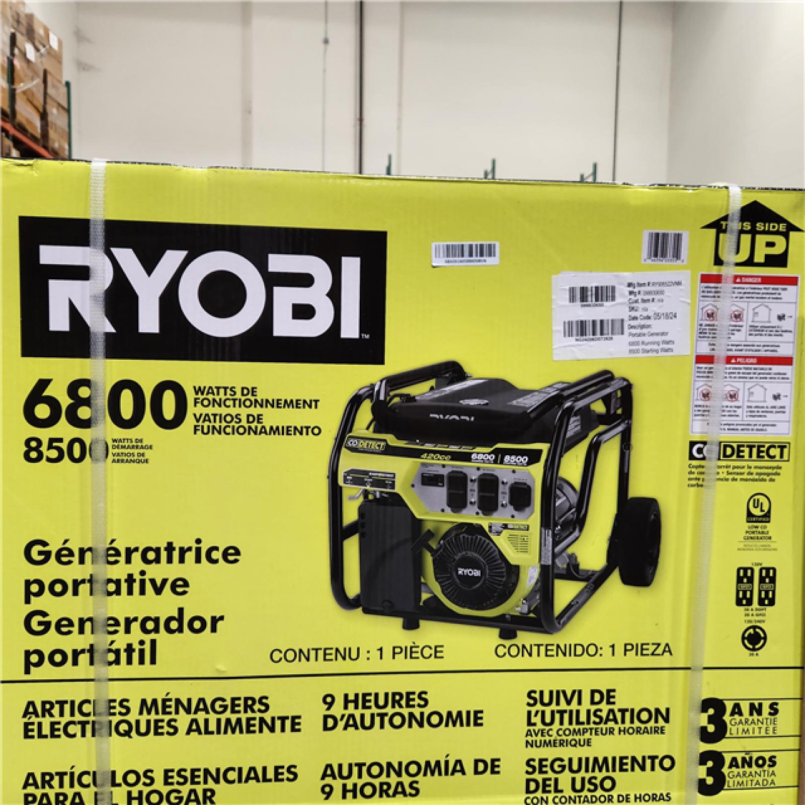 Dallas Location - NEW- RYOBI 6,500-Watt Gasoline Powered Portable Generator