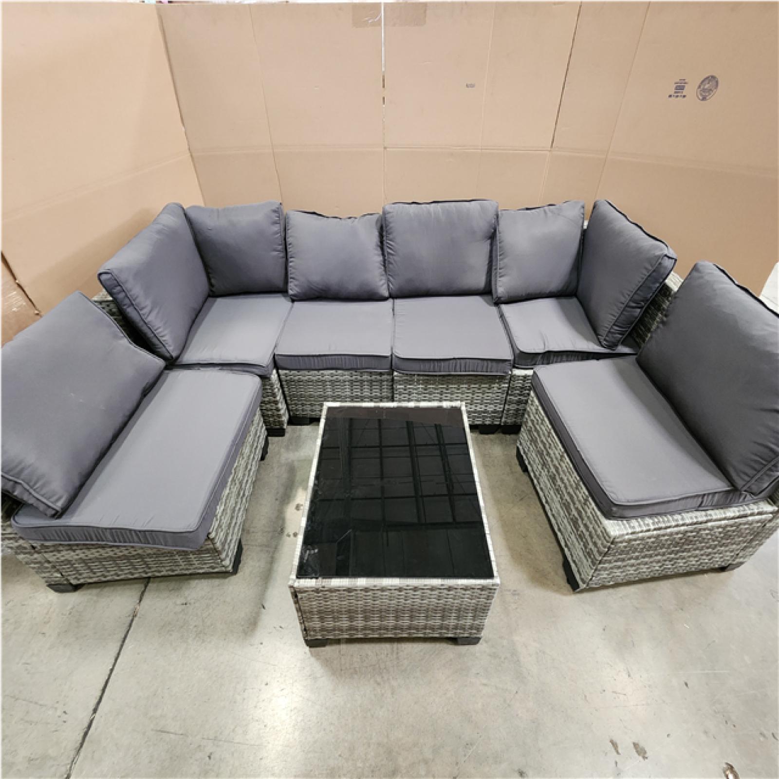 Phoenix LIKE NEW JUSKYS GUKOO Gray Wicker 7-Piece Metal Frame Sofa Seating Group with Gray Cushion