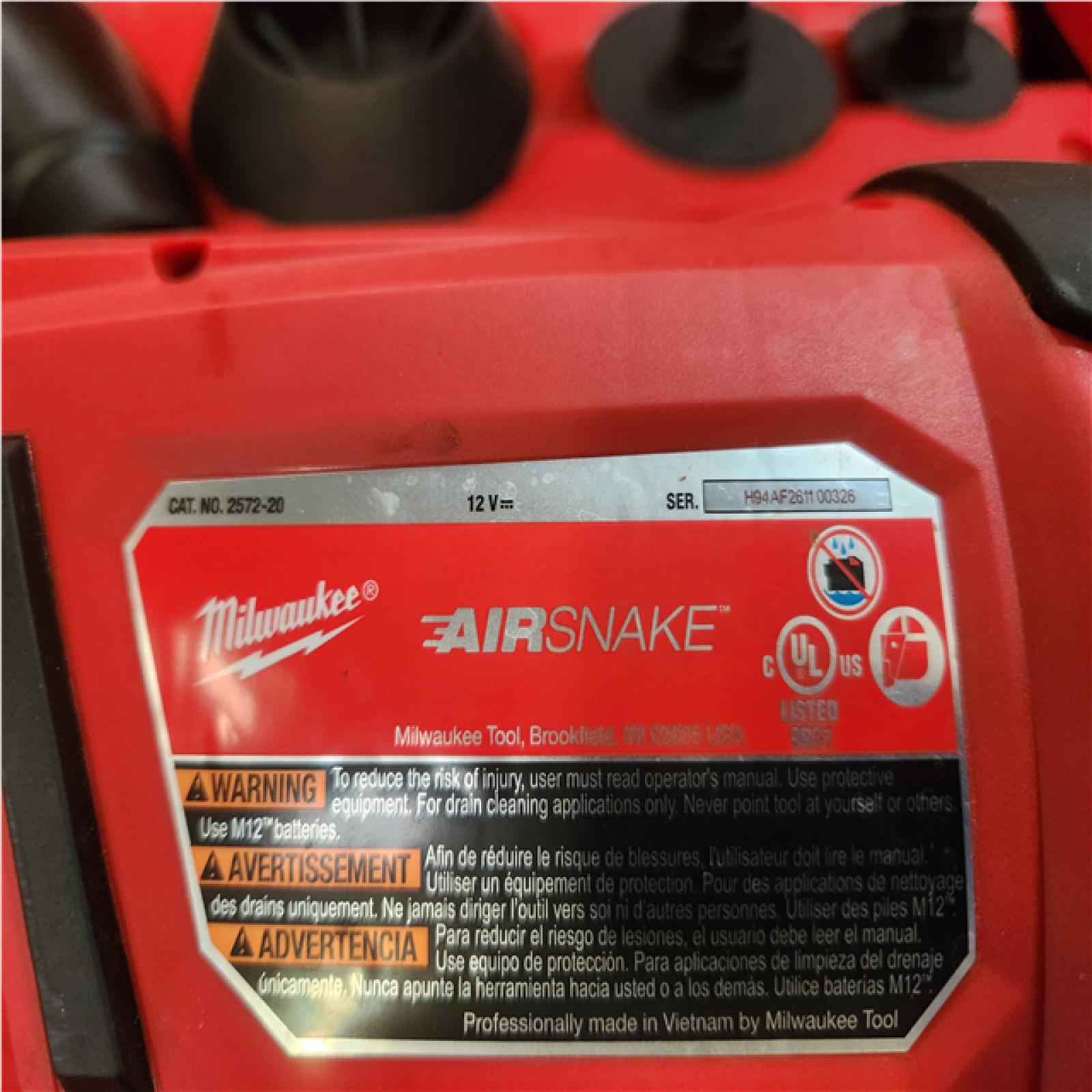 Phoenix LIKE NEW Milwaukee M12 12-Volt Lithium-Ion Cordless Drain Cleaning Airsnake Air Gun Kit with (1) 2.0Ah Battery, Toilet Attachments