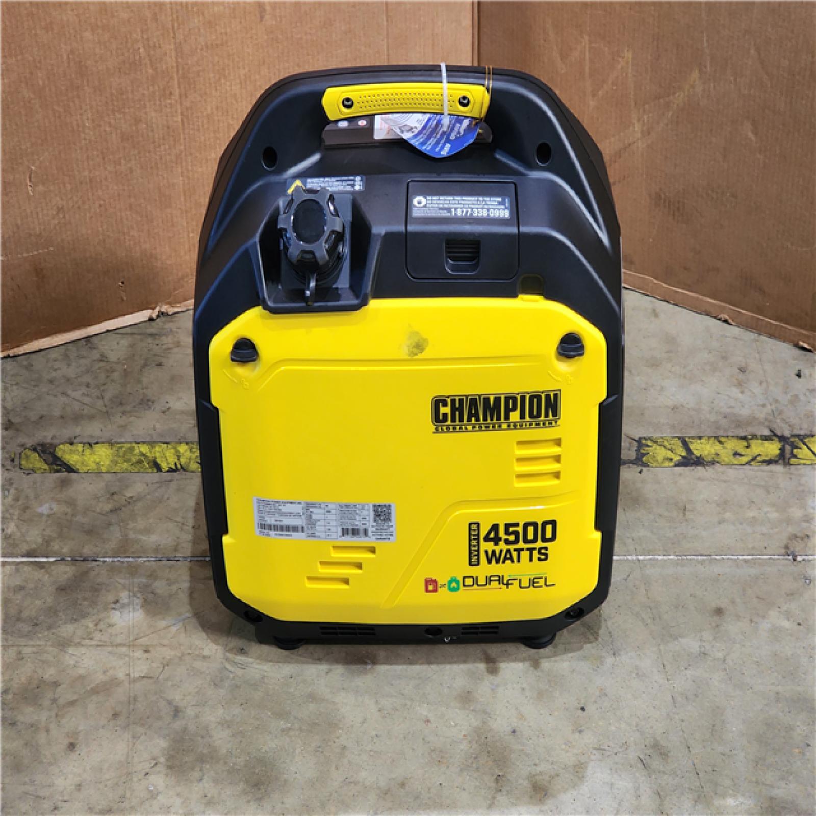 HOUSTON LOCATION - AS-IS CHAMPION 4500/3500-Watt Electric Start Gasoline/Propane Powered Dual Fuel Inverter Generator with Quiet Technology and CO Shield