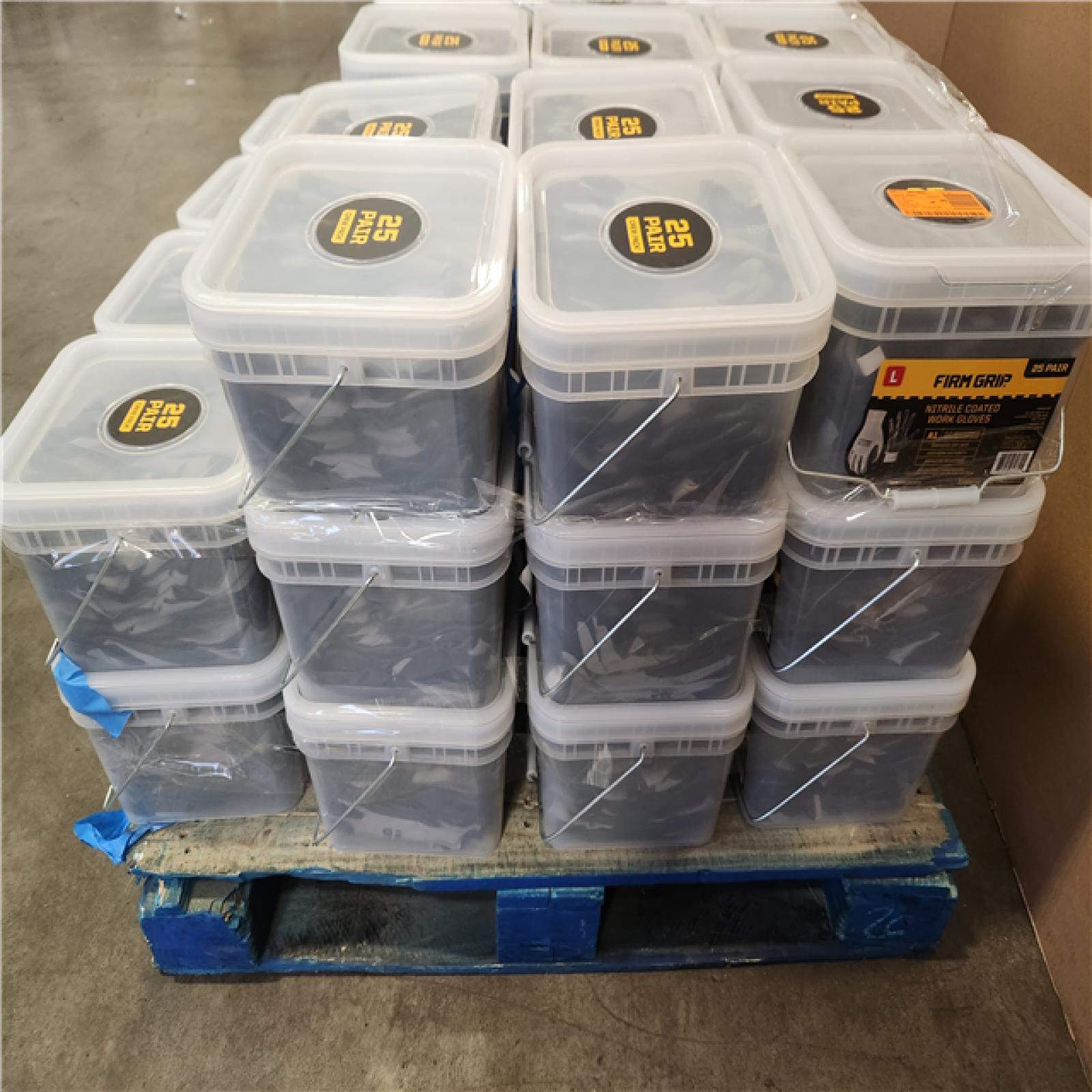 Phoenix NEW FIRM GRIP Large Nitrile Coated Work Gloves with Reusable Bucket (25-Pack) Pallet (44-Buckets)