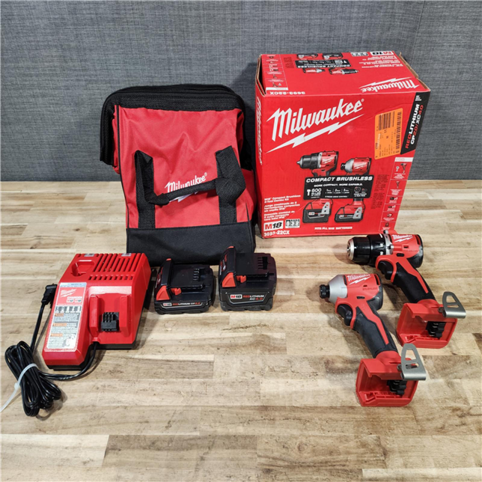 HOUSTON LOCATION - AS-IS Milwaukee 18-Volt Lithium-Ion Brushless Cordless Compact Hammer Drill/Impact Combo Kit