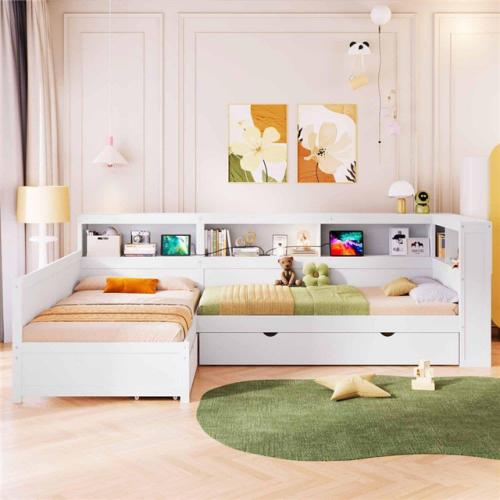 Phoenix LIKE NEW Polibi White Wood Frame Twin Platform Bed with Trundle and a Drawer