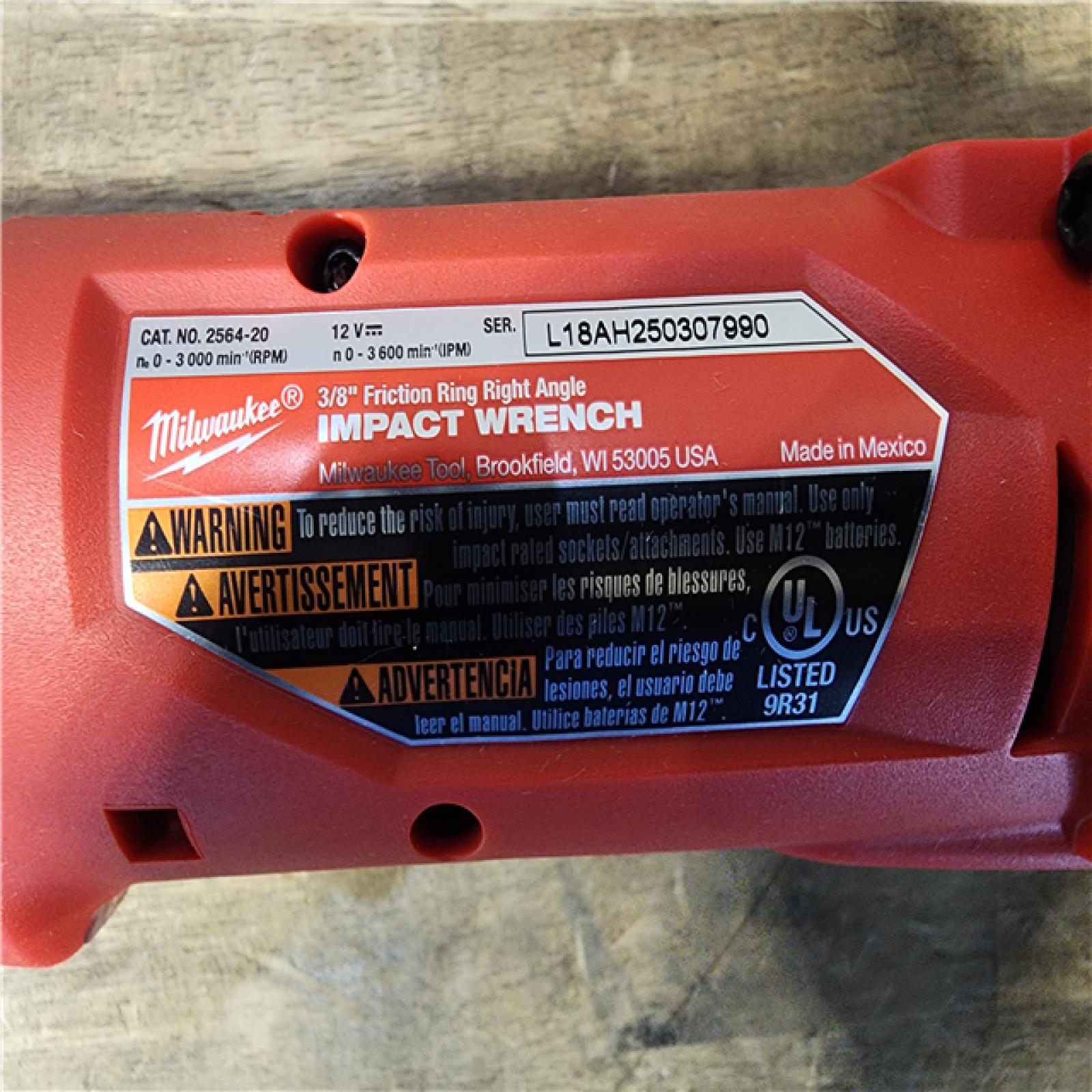 HOUSTON LOCATION - AS-IS (APPEARS LIKE NEW) Milwaukee 2564-20 M12 FUEL 12-Volt Lithium-Ion Brushless Cordless 3/8 in. Right Angle Impact Wrench (TOOL ONLY)