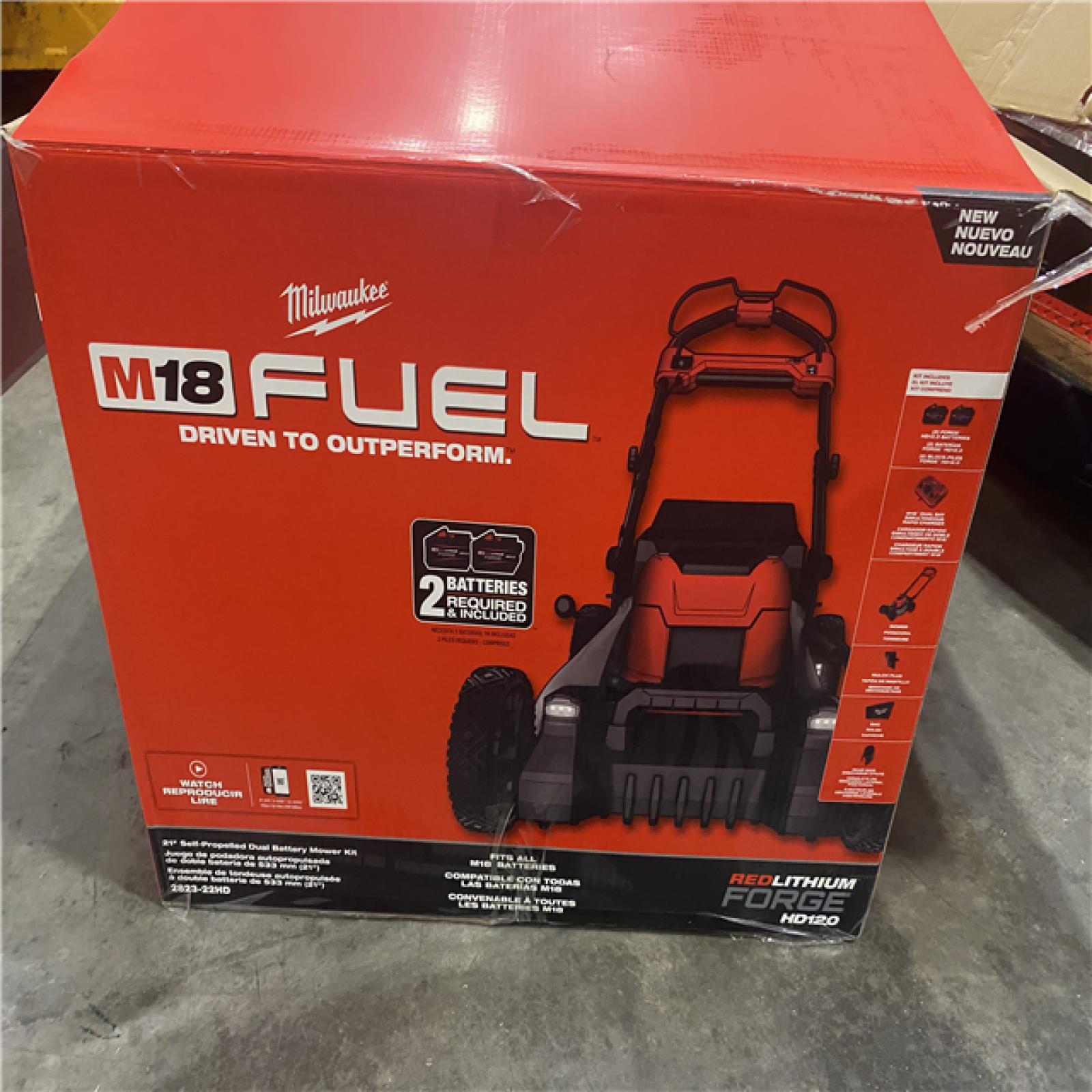 Dallas Location - As-Is Milwaukee M18 FUEL 21 Self-Propelled Dual Battery Mower Kit w/ (2) 12 Ah Forge Batteries & Dual Bay Rapid Charger