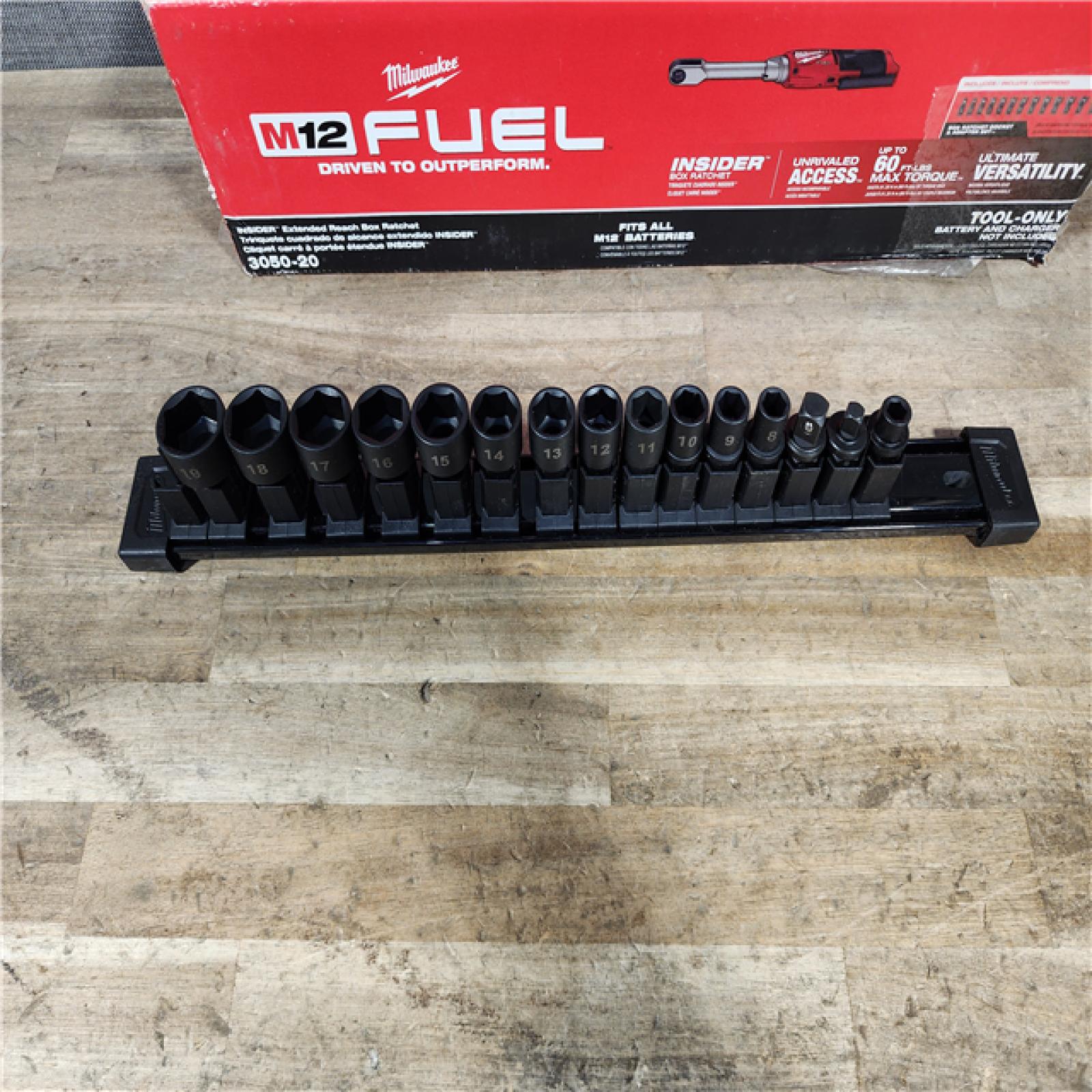 HOUSTON LOCATION - AS-IS Milwaukee FUEL INSIDER 12V Lithium-Ion Brushless Cordless 1/4 in. - 3/8 in. Extended Reach Box Ratchet (Tool-Only)