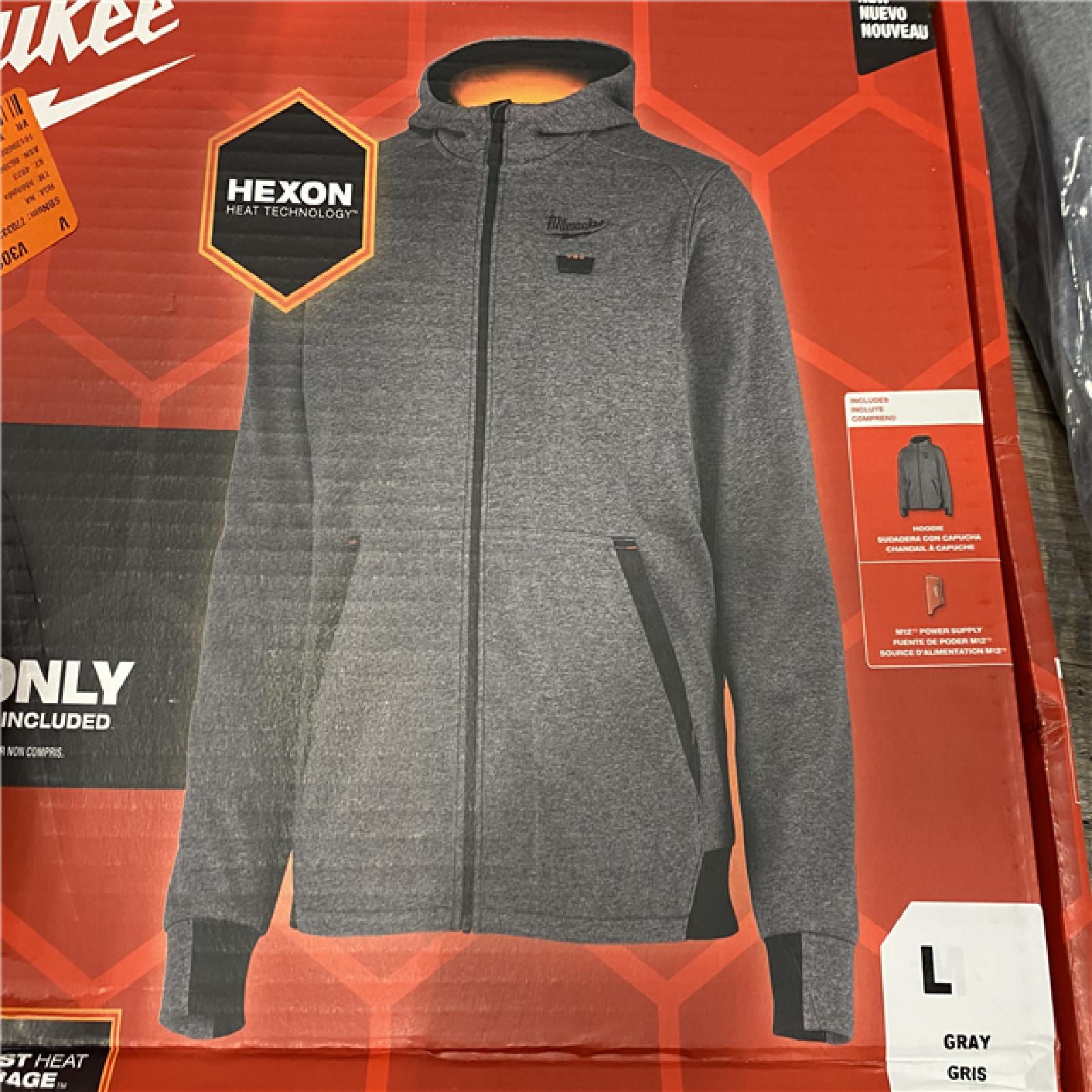 LIKE NEW -  Milwaukee Men's Large 12-Volt Lithium Ion Cordless Gray Heated Hooded Jacket (Jacket Only)