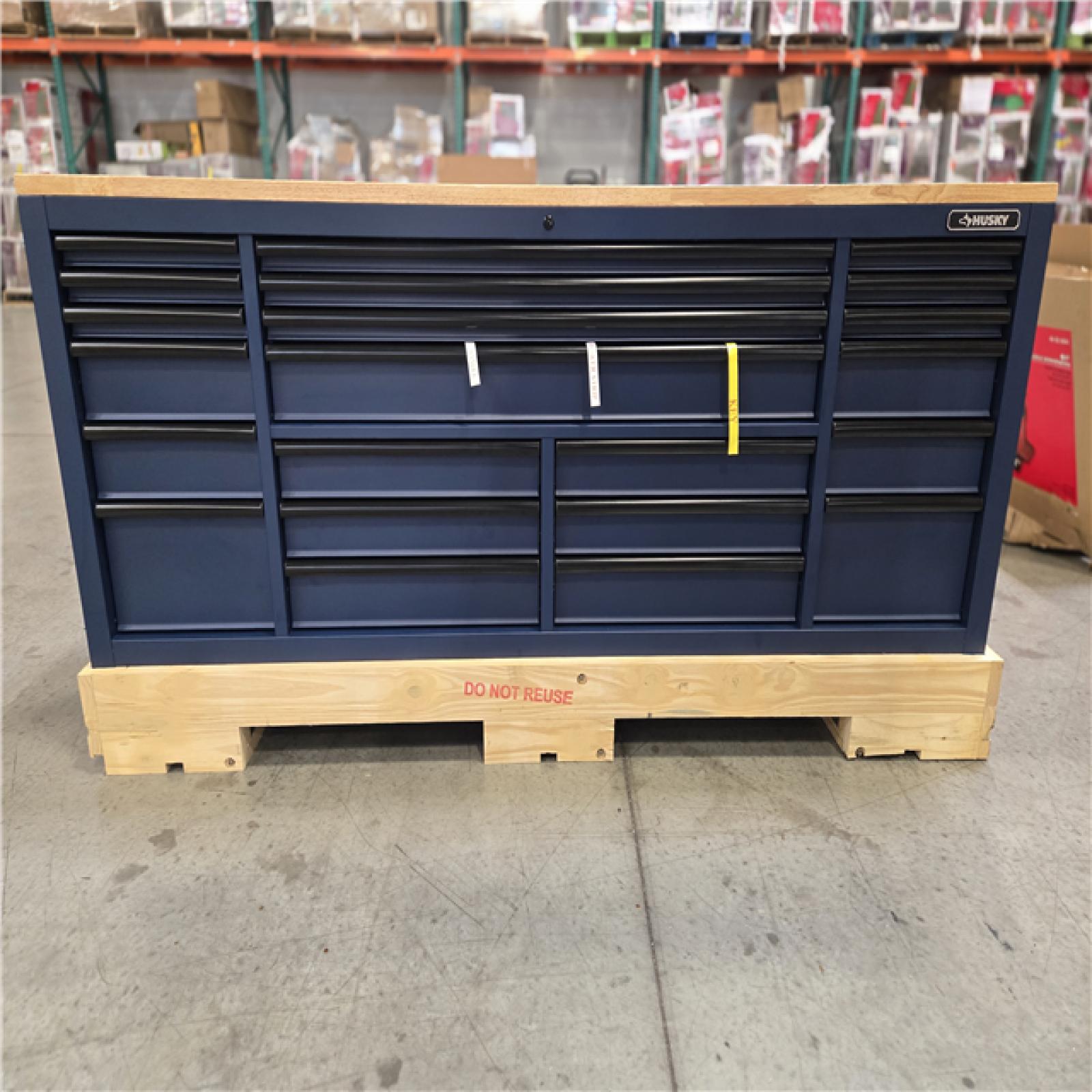 DALLAS LOCATION- HUSKY Tool Storage Heavy Duty 84 in. W x 24 in. D Matte Blue Mobile Workbench Cabinet