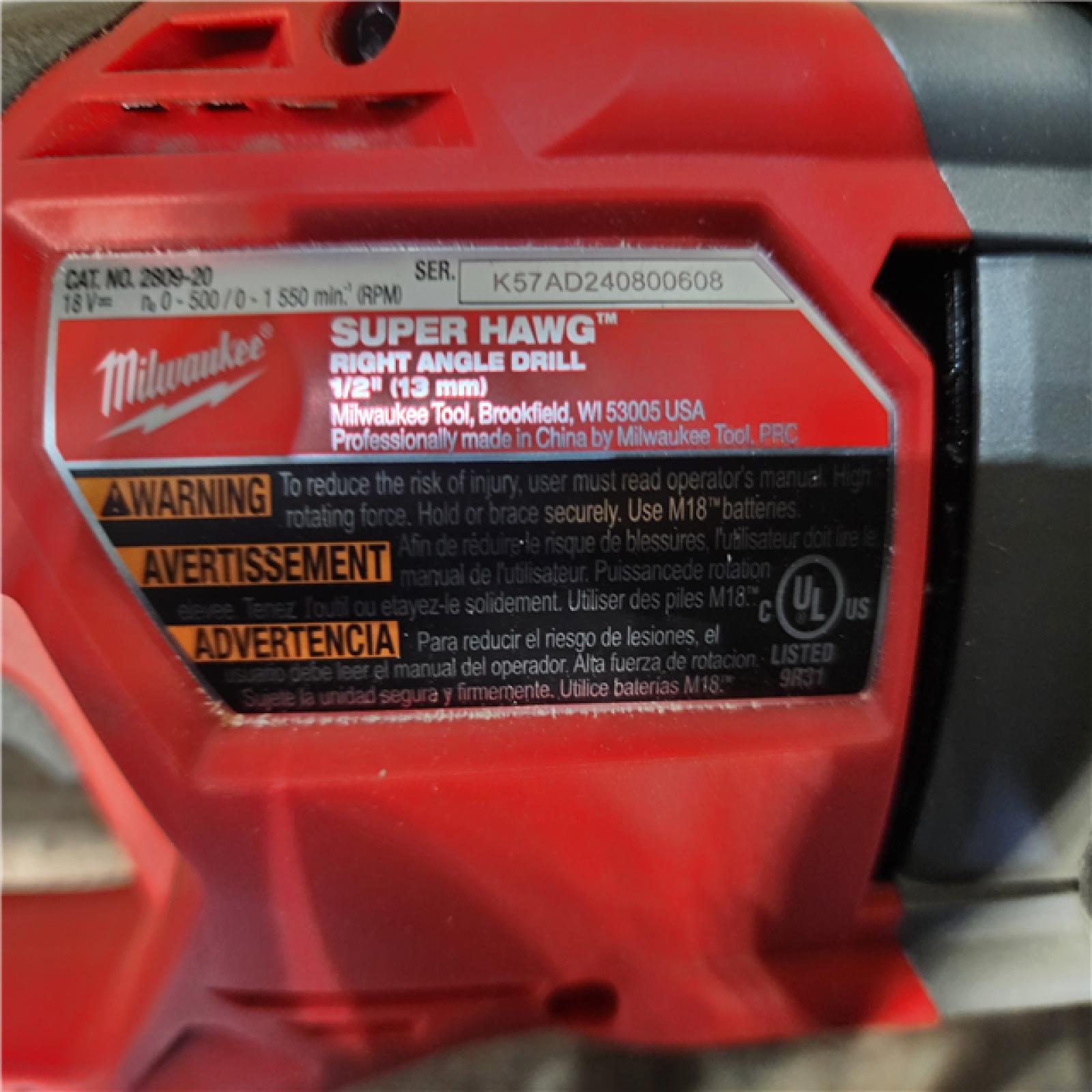 HOUSTON LOCATION - AS-IS Milwaukee M18 FUEL 18V Lithium-Ion Brushless Cordless GEN 2 SUPER HAWG 1/2 in. Right Angle Drill (Tool-Only)