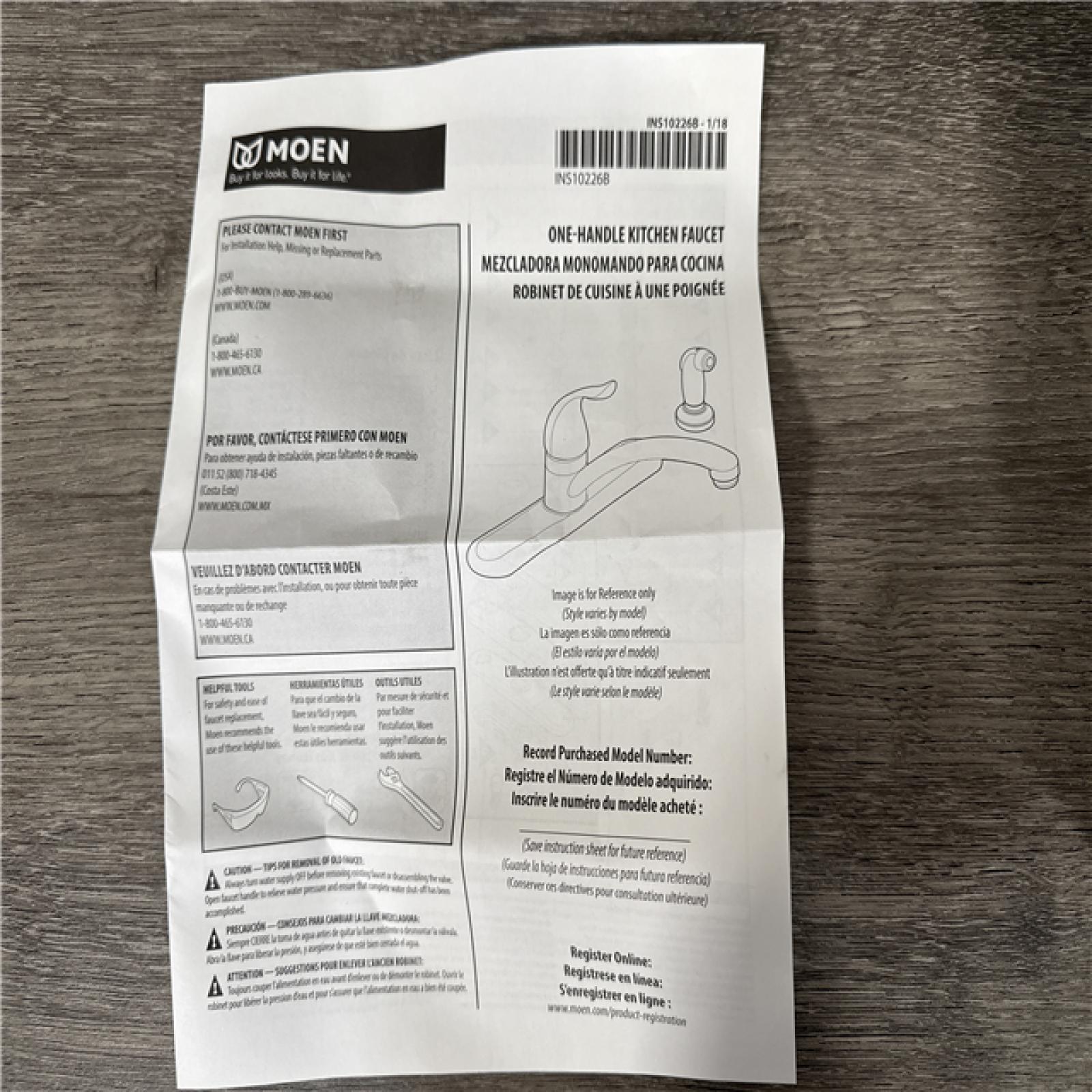 California AS-IS Moen One-Handle Kitchen Faucet