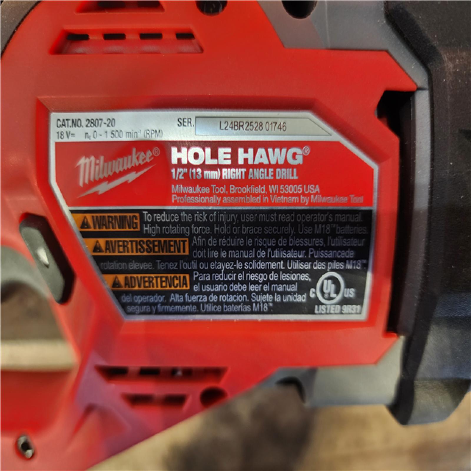 HOUSTON LOCATION - AS-IS Milwaukee  FUEL GEN II 18V Lithium-Ion Brushless Cordless 1/2 in. Hole Hawg Right Angle Drill (Tool-Only)
