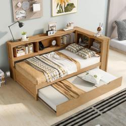 Phoenix NEW Nestfair Wood Color Twin Size Daybed with Trundle  Shelves and USB Ports