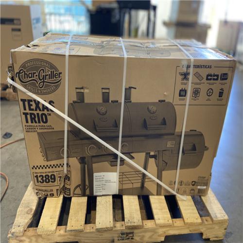 DALLAS LOCATION - Char-Griller Texas Trio 4-Burner Dual Fuel Grill with Smoker in Black