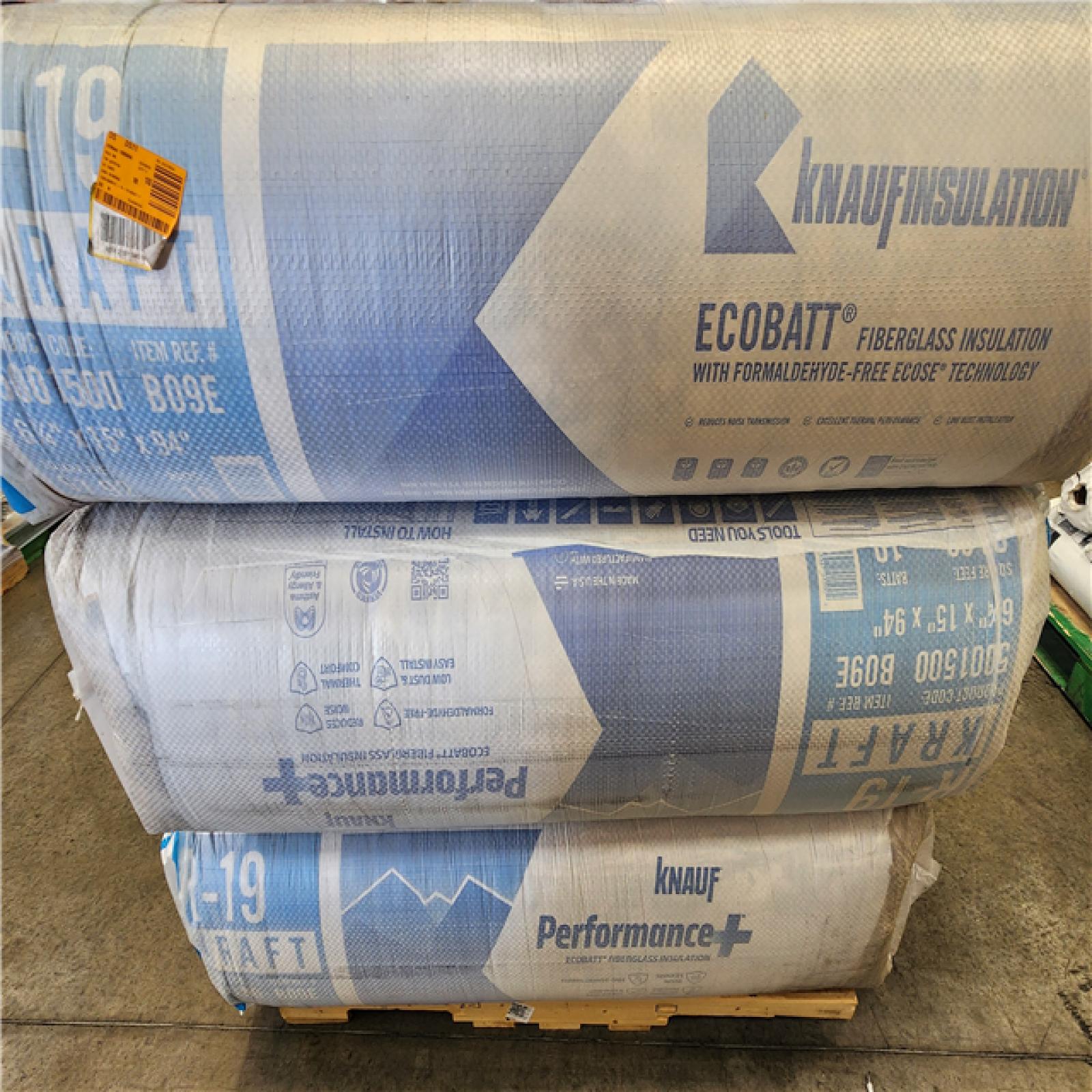 Phoenix NEW Knauf Insulation R19 Kraft Faced 15 in. x 94 in. Precut Fiberglass Insulation Batts  Floor  2x6 Wall - Sound-Reducing  USA Made (12-Bags)