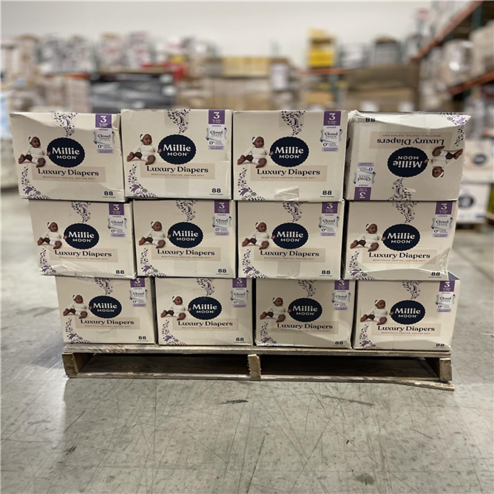 DALLAS LOCATION - Millie Moon Luxury Disposable Diapers - Size 3 (88ct PER CASE) PALLET-(35 CASES)