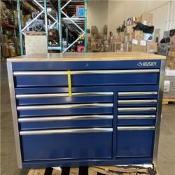 DALLAS LOCATION - Husky 52 in. W x 25 in. D 10-Drawer Mobile Workbench Tool Chest with Solid Wood Work Top in Gloss Blue